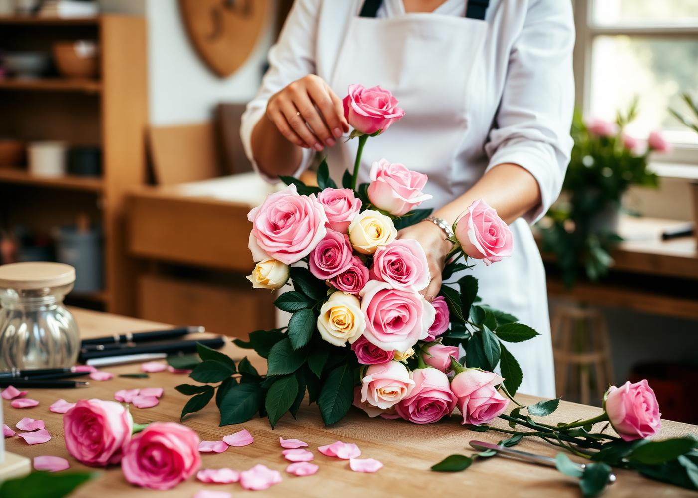 Bloomora florist buket hazırlarken
